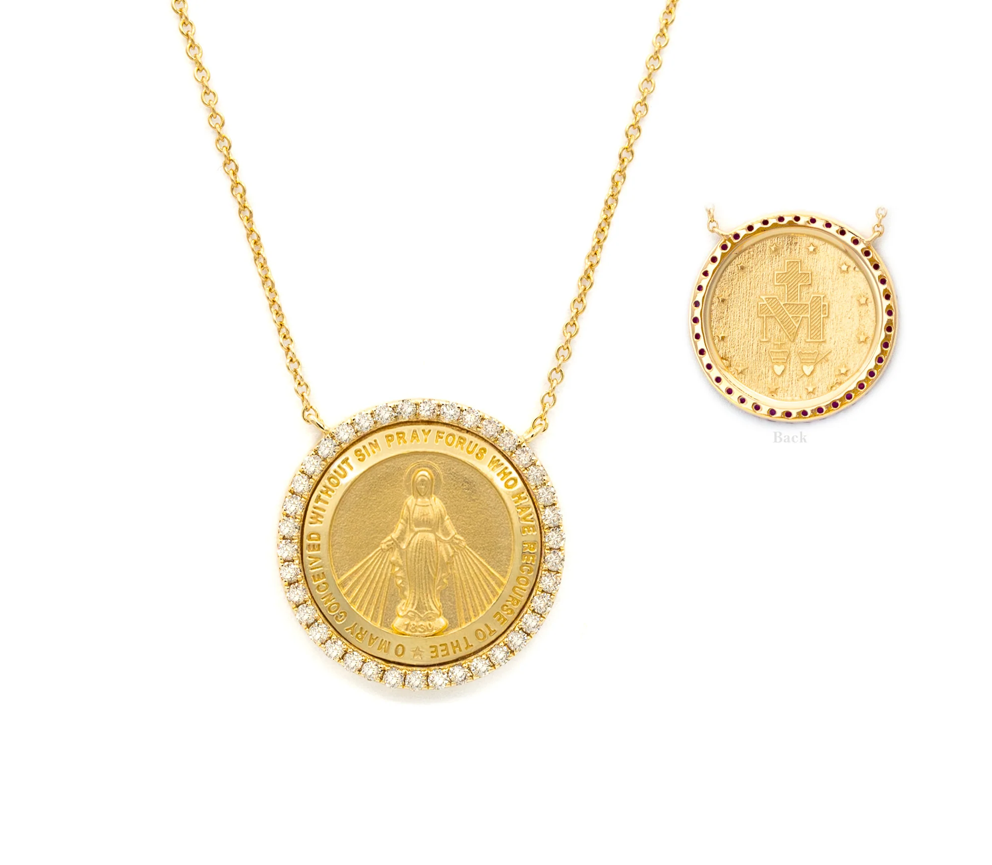 Radiant Grace Round Diamond Miraculous or Guadalupe Medal Necklace - Image 7
