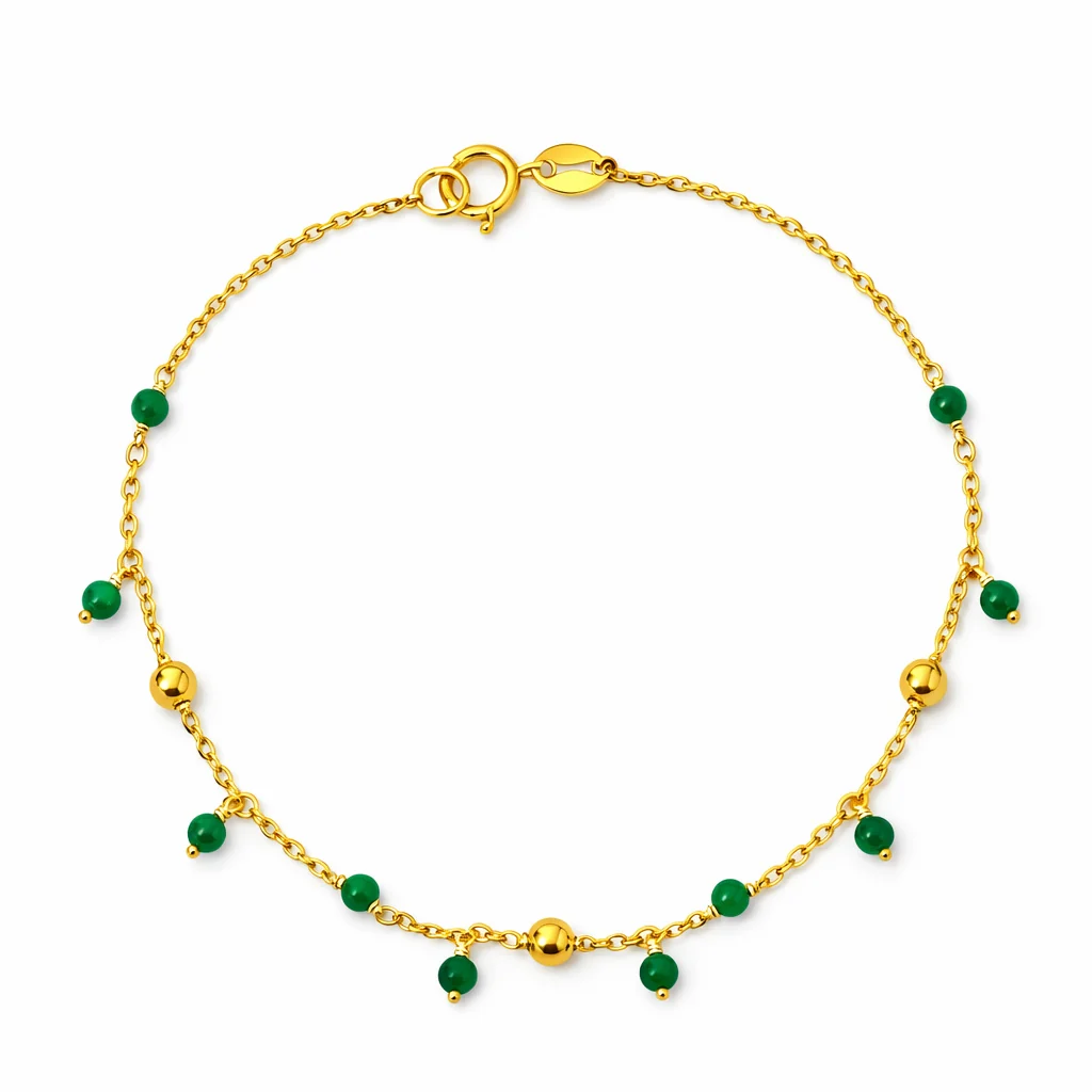 Red/Green Agate Color Stone Dangle And Bead Station Bracelet - Image 5