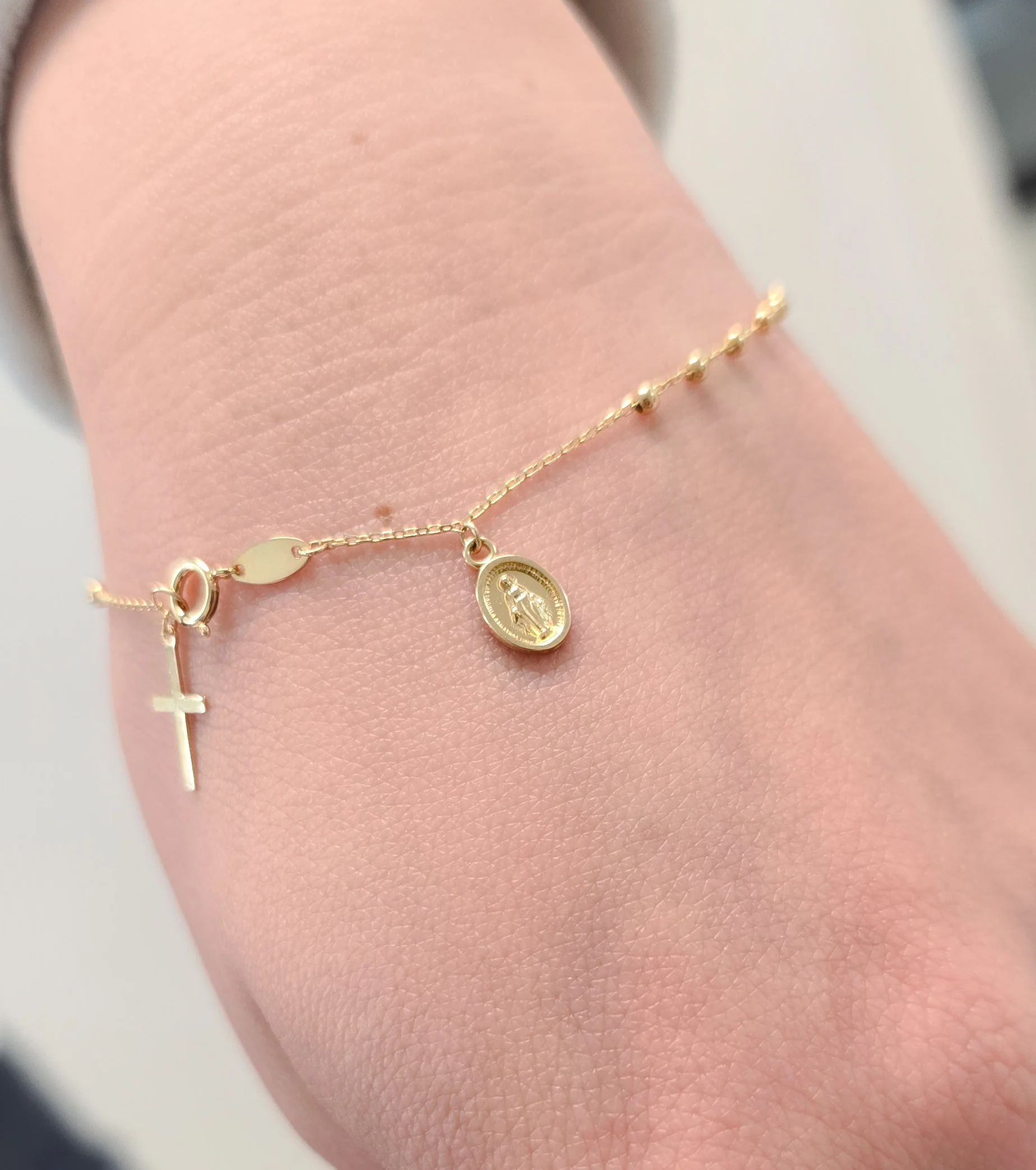 Rosary Bracelet with Dangling Miraculous Medal and Cross - Image 2