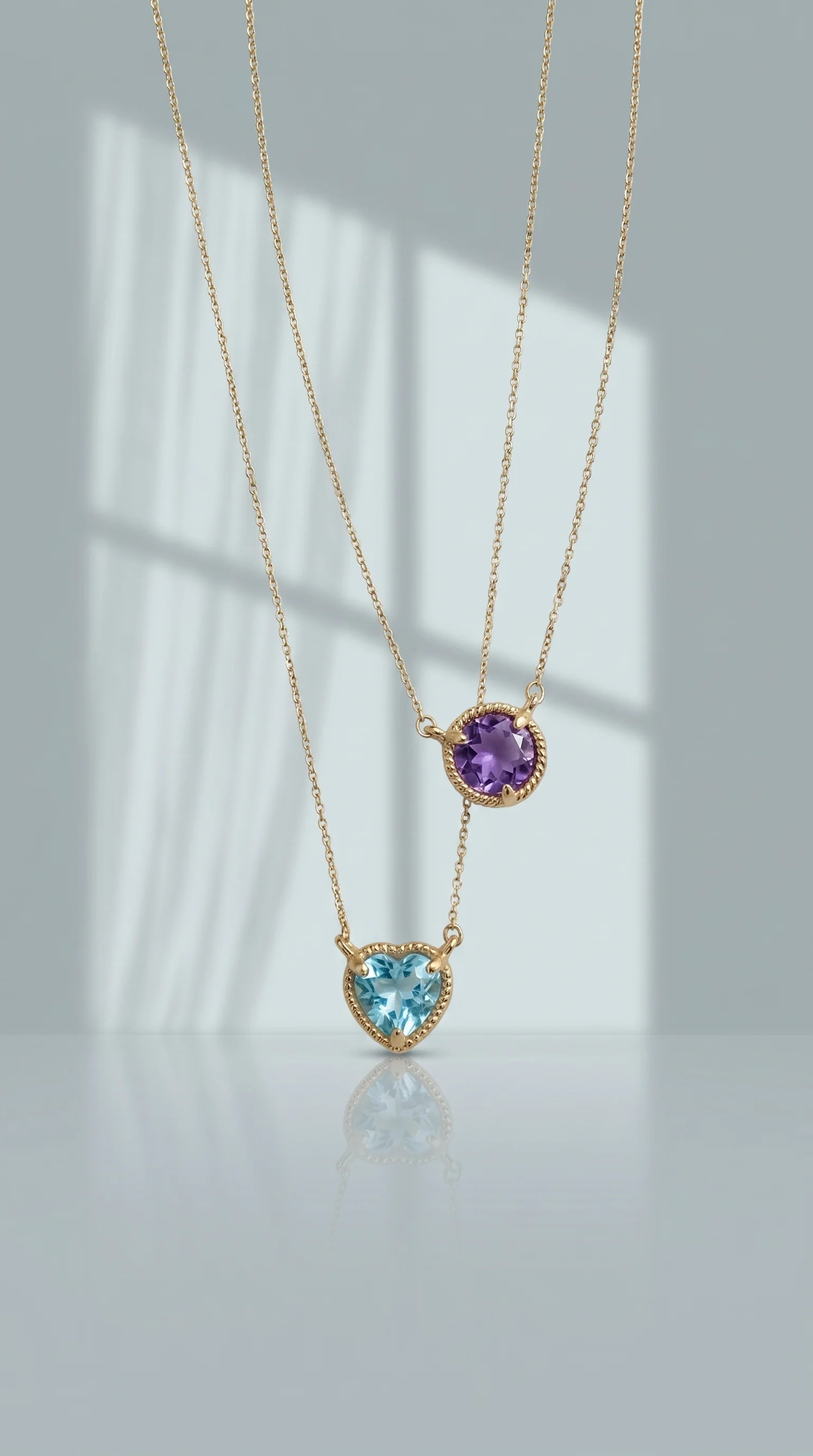 Heart Amethyst/Blue Topaz Gemstone Rope Halo Solitaire Necklace - Image 4