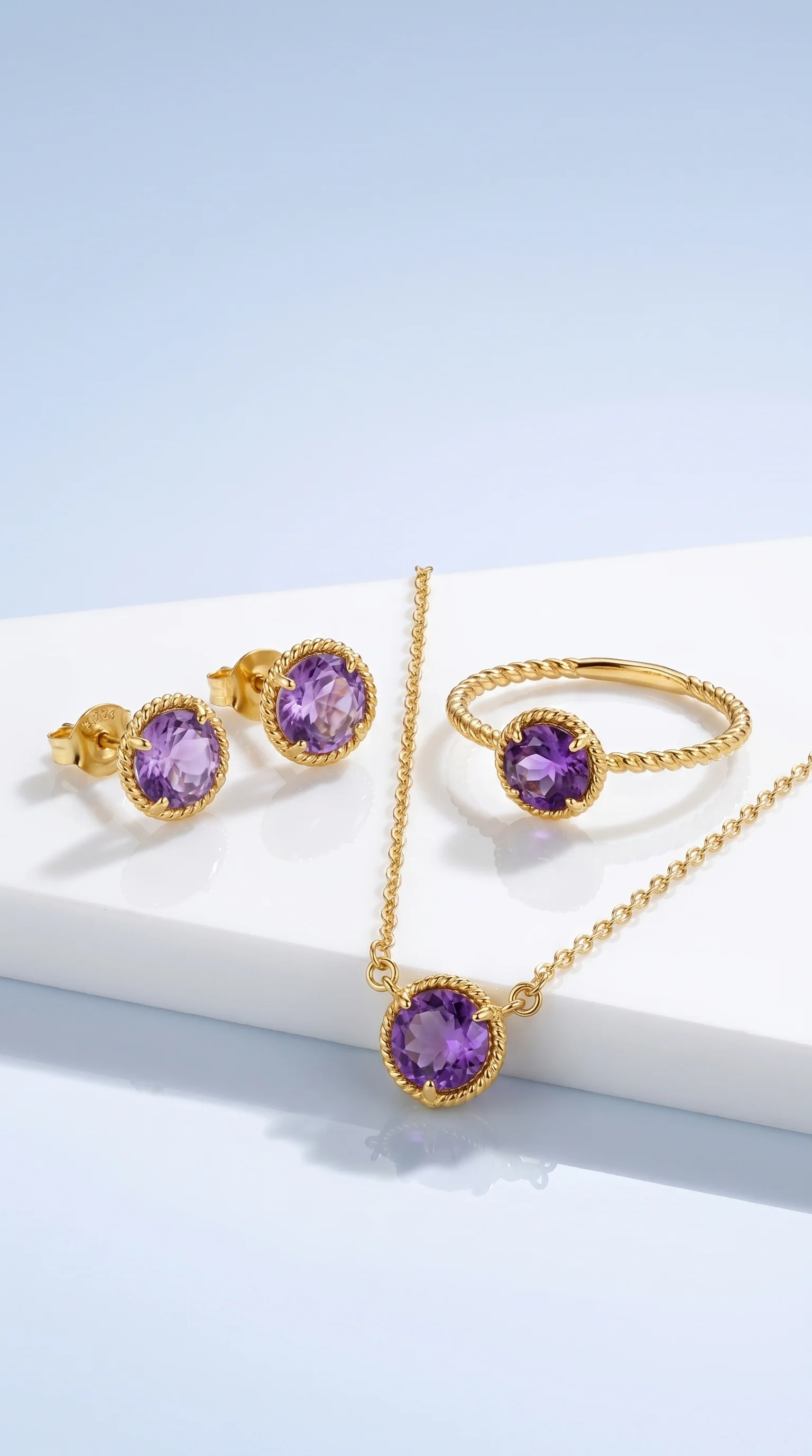 Round Amethyst Rope Halo Jewelry Set - Image 6