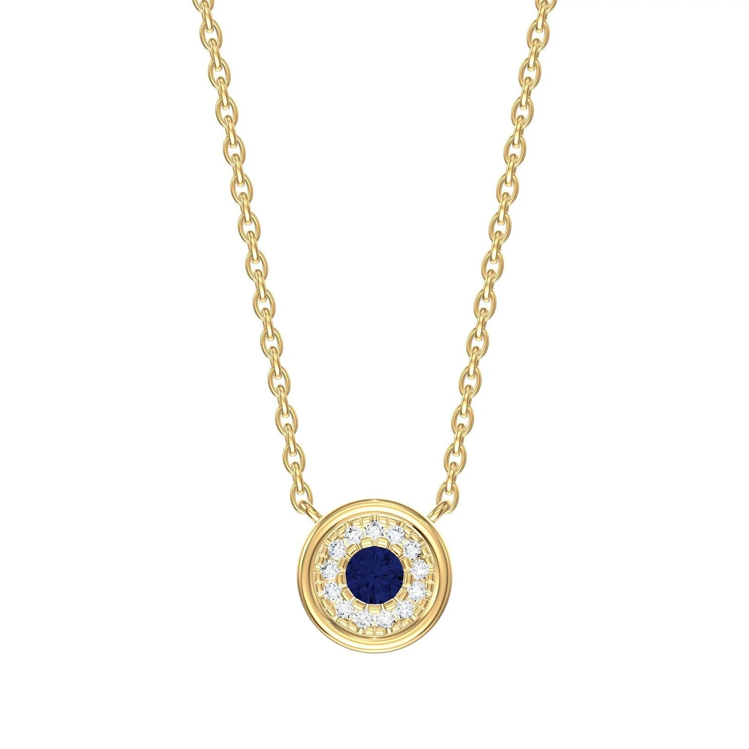 Round Color Stone & Diamond Halo Necklace