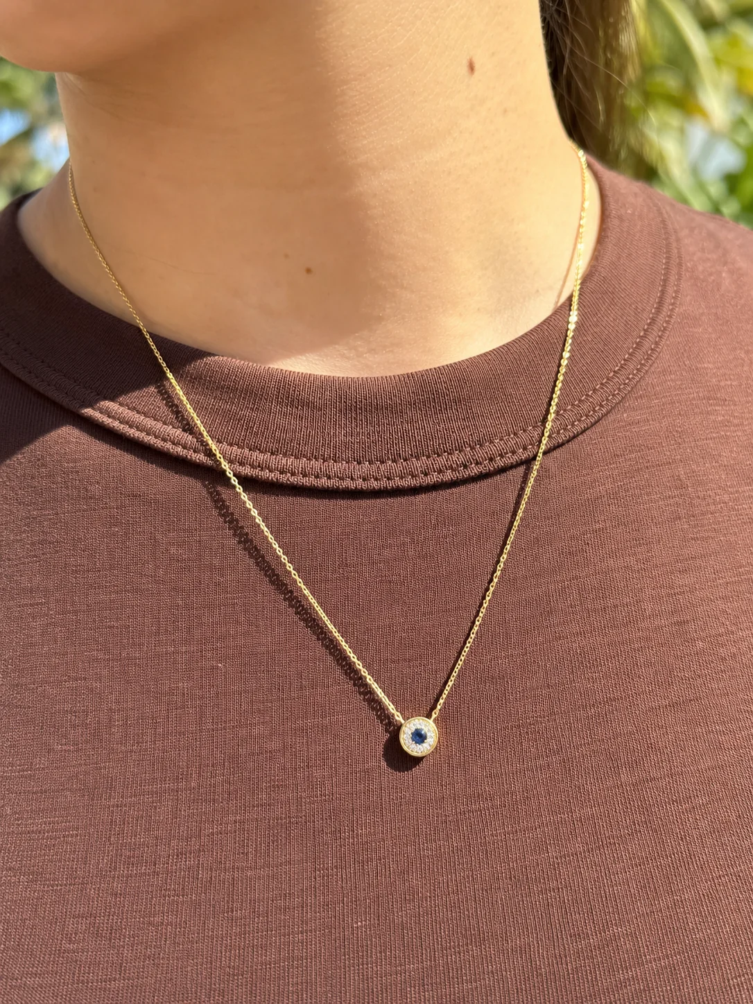 Round Color Stone & Diamond Halo Necklace - Image 2