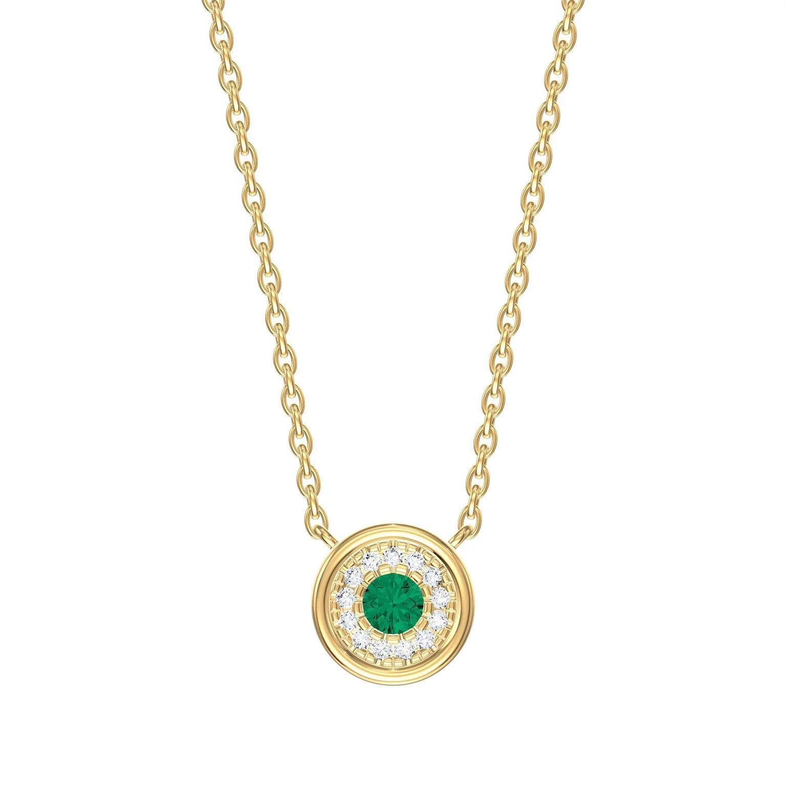Round Color Stone & Diamond Halo Necklace - Image 3