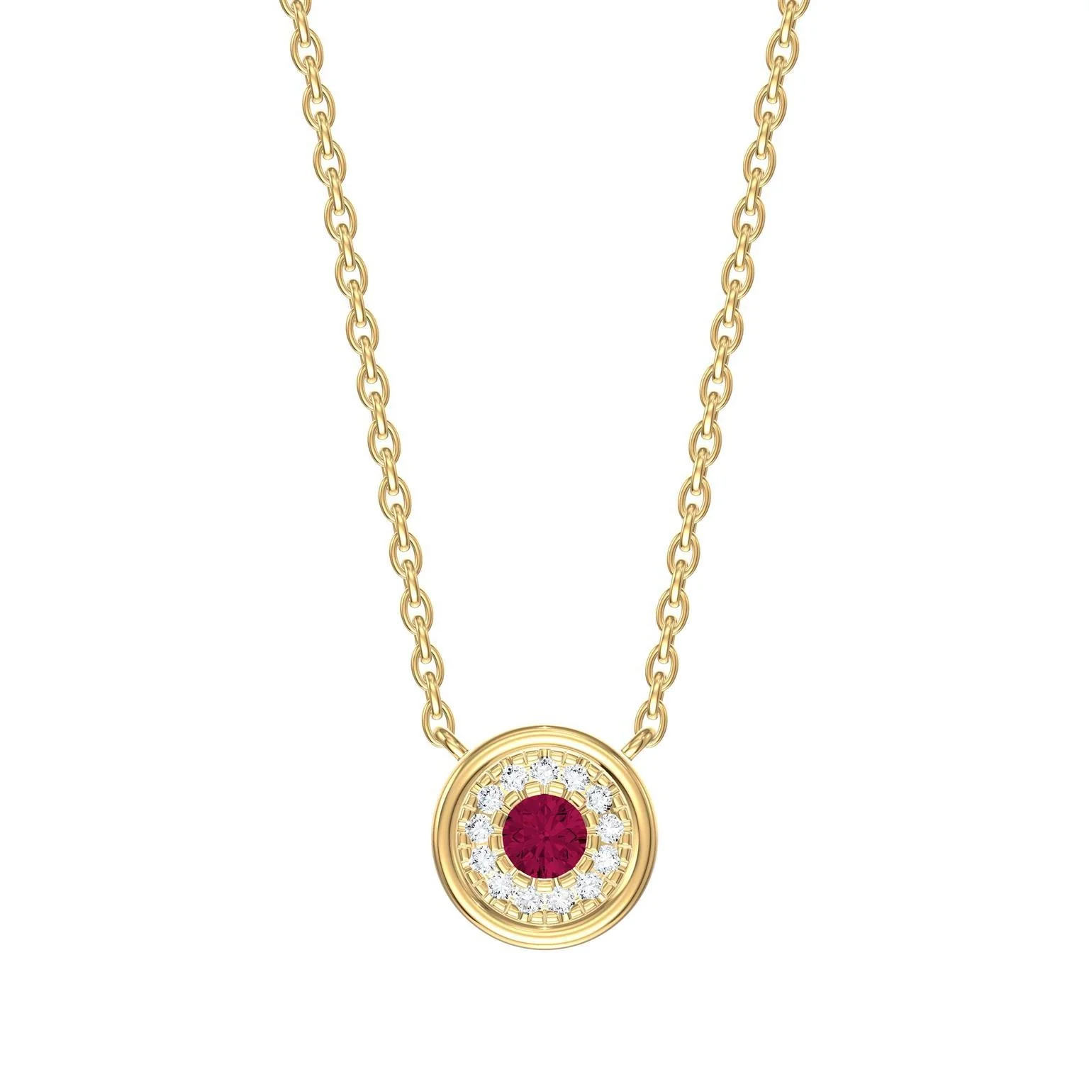 Round Color Stone & Diamond Halo Necklace - Image 4