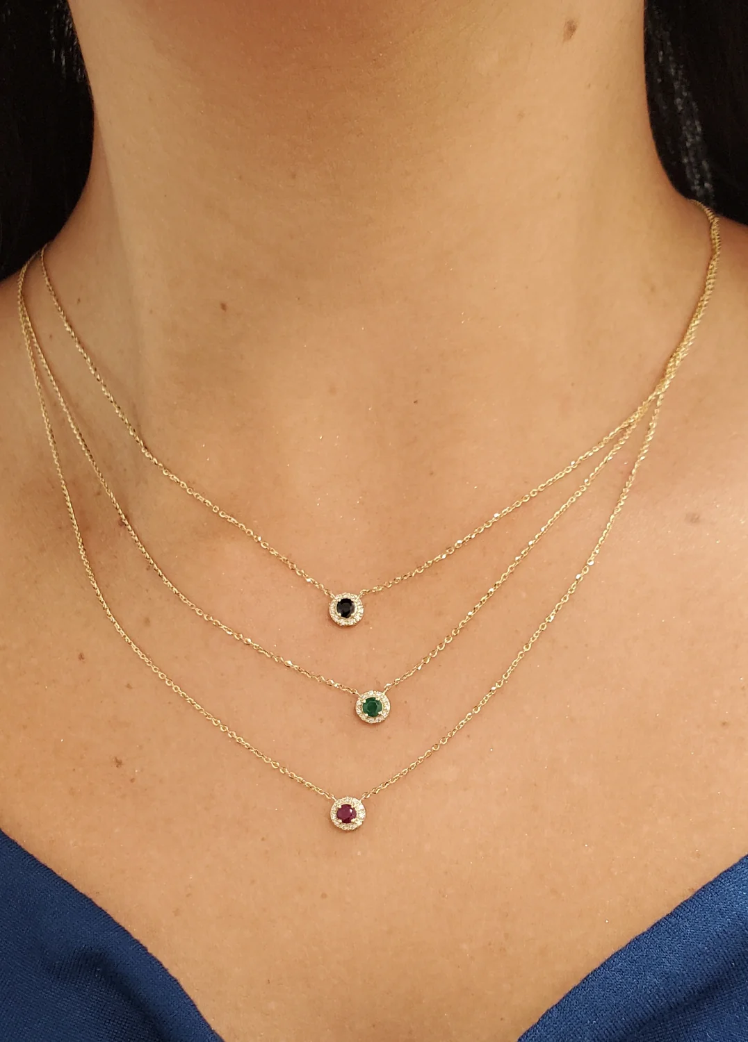 Round Halo Color Stone and Diamond Necklace - Image 2