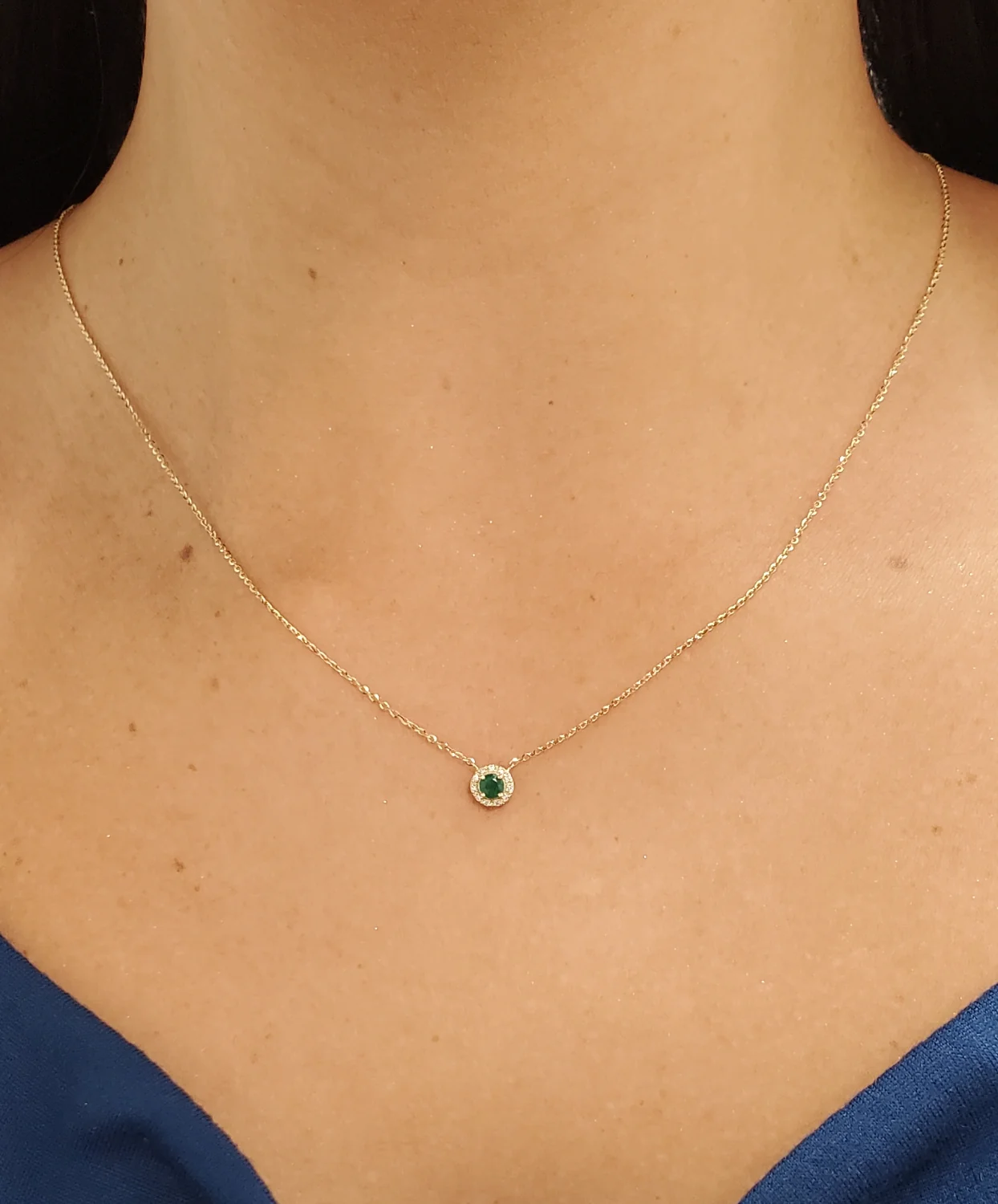 Round Halo Color Stone and Diamond Necklace - Image 3
