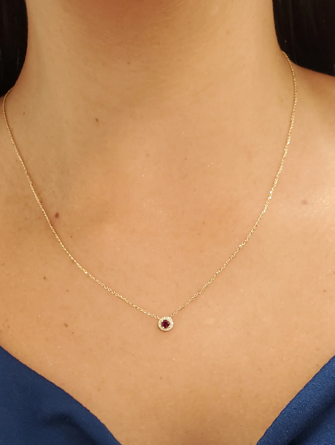 Round Halo Color Stone and Diamond Necklace - Image 4