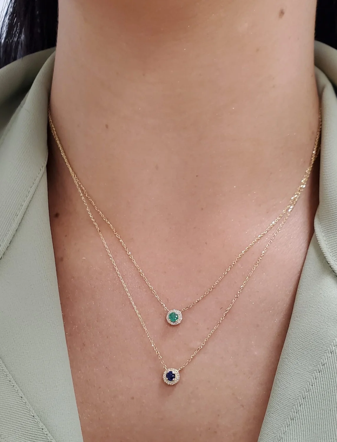 Round Halo Color Stone and Diamond Necklace - Image 5