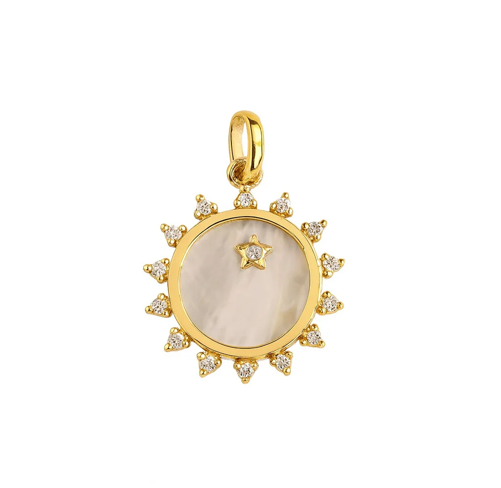 Round Mother of Pearl Celestial Pendant 14mm
