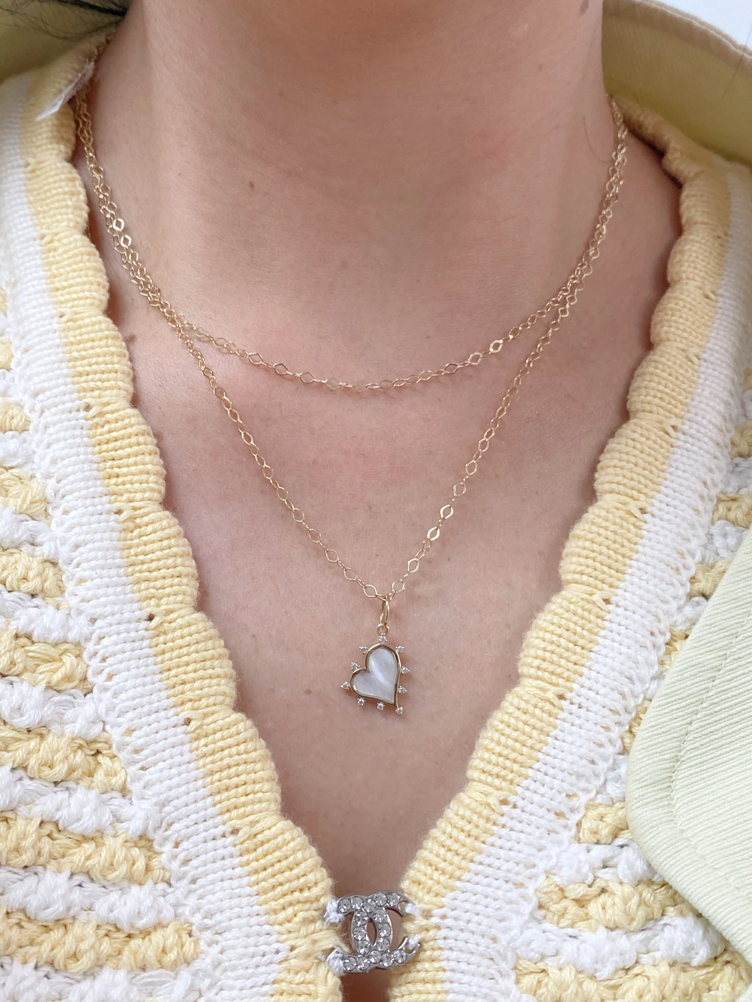 Sideways Mother of Pearl Heart with Halo Cubic Zirconia Pendant - Image 2