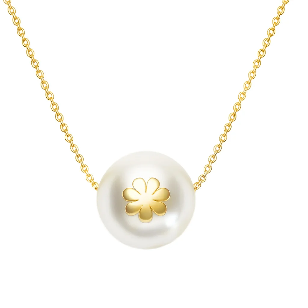 Single Pearl Necklace with Flower or Heart Motif Center