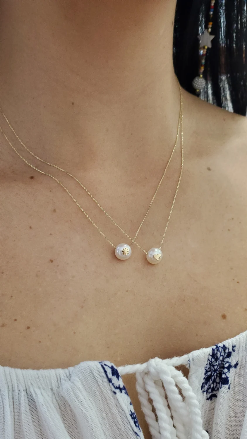 Single Pearl Necklace with Flower or Heart Motif Center - Image 2