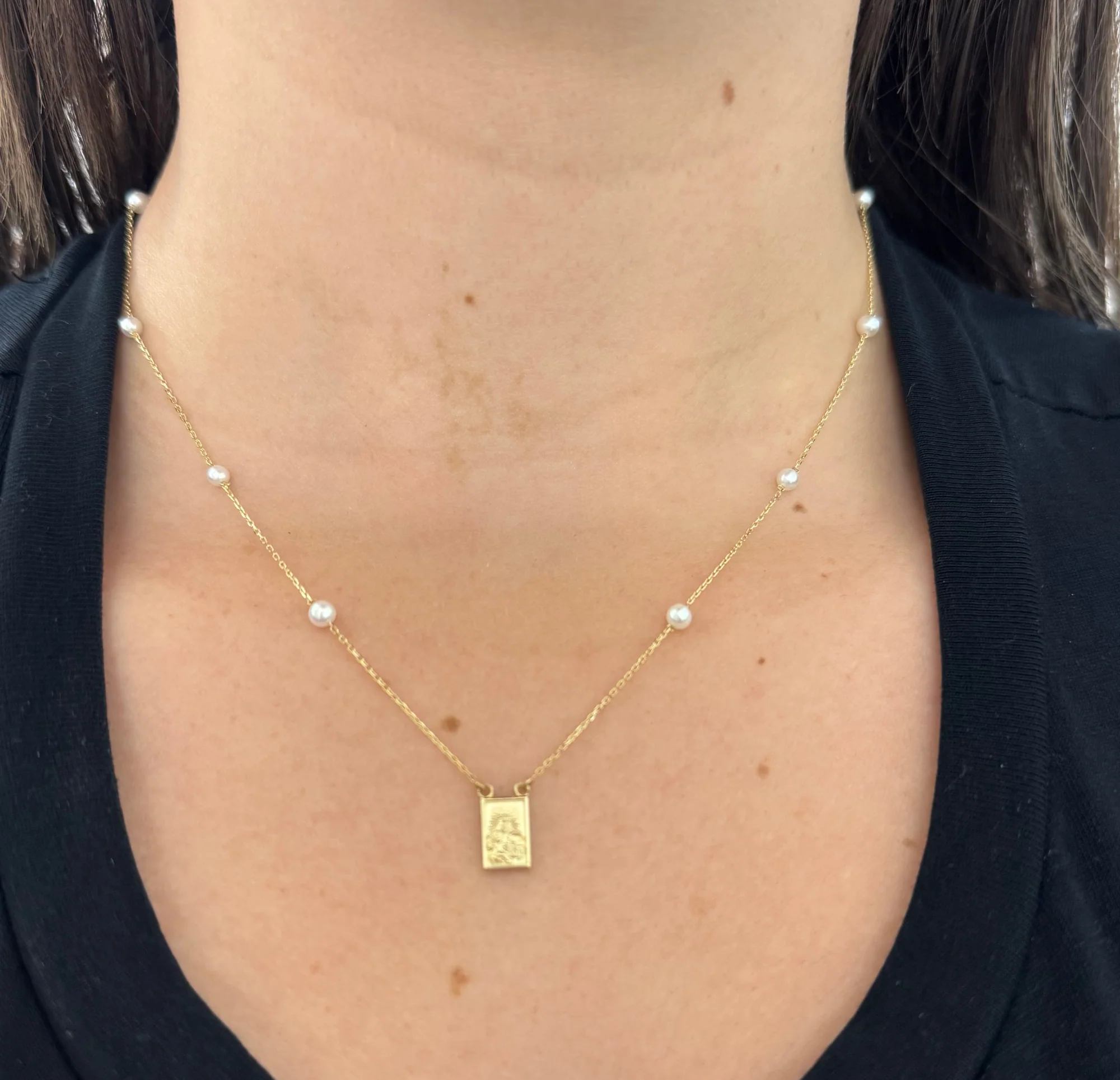 Single Small Scapular Medal on Pearl Necklace - Image 3
