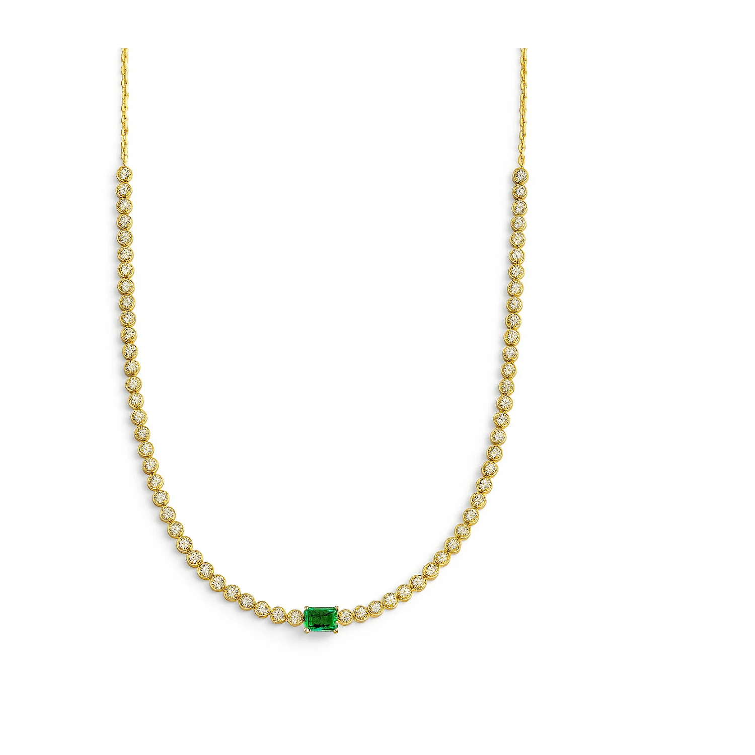 Single Step Cut Color Stone Diamond Tennis Necklace