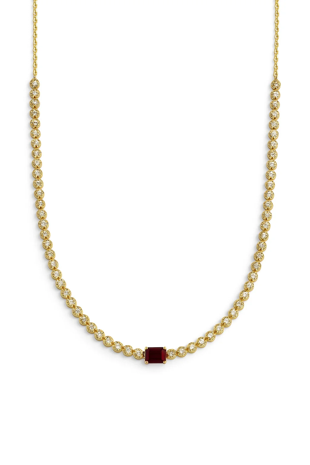 Single Step Cut Color Stone Diamond Tennis Necklace - Image 4