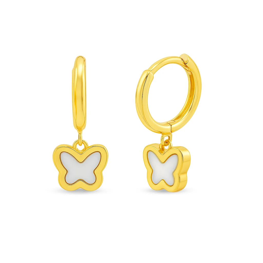 Mini Mother of Pearl Butterfly Dangle Hoop Earrings