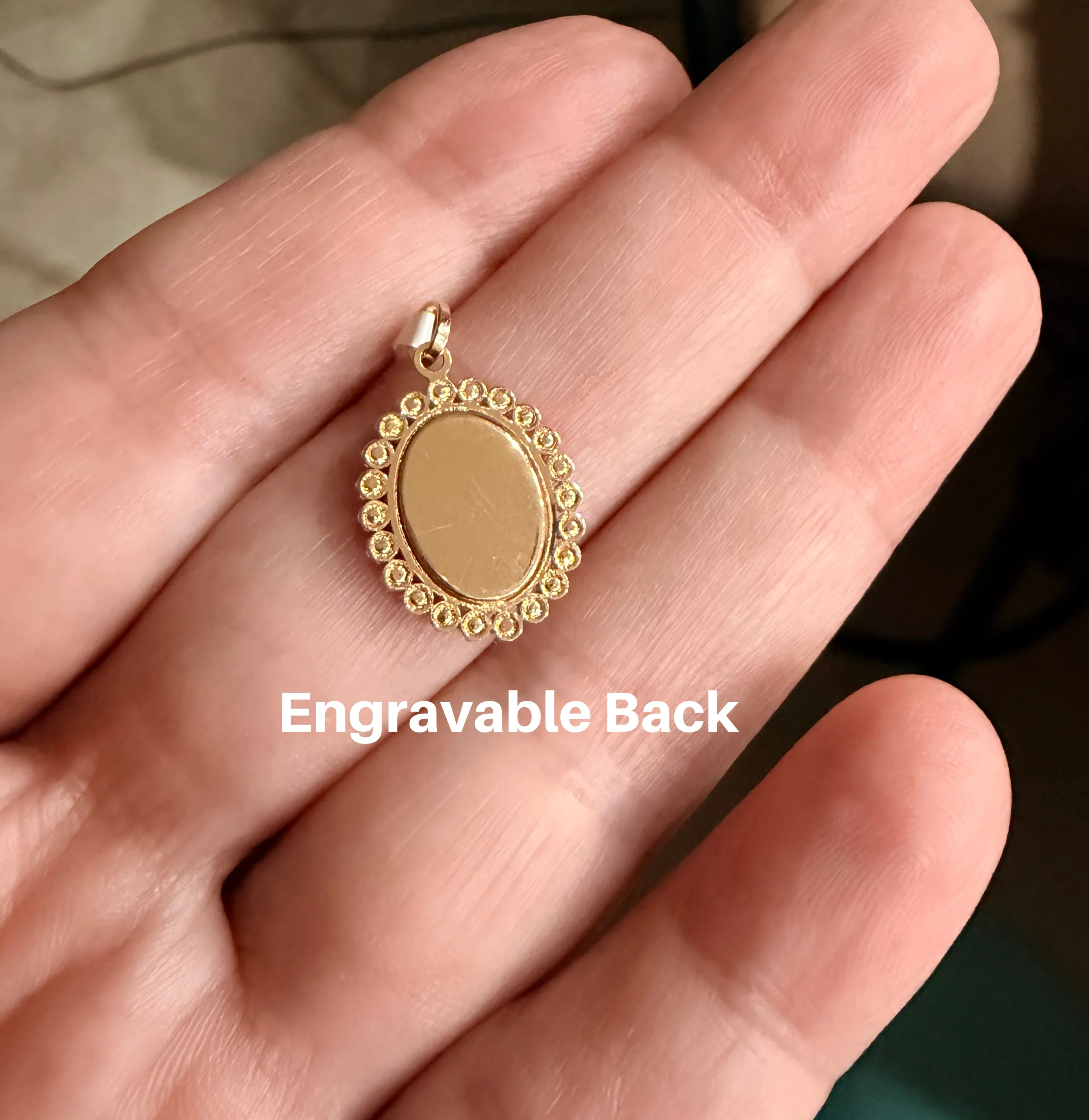 Small Mother of Pearl Miraculous Medal with CZ Frame - Image 3