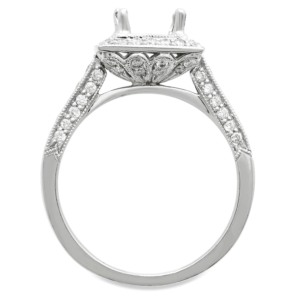 Square Halo Pave Fusion Diamond Engagement Ring 18K White Gold - Image 2