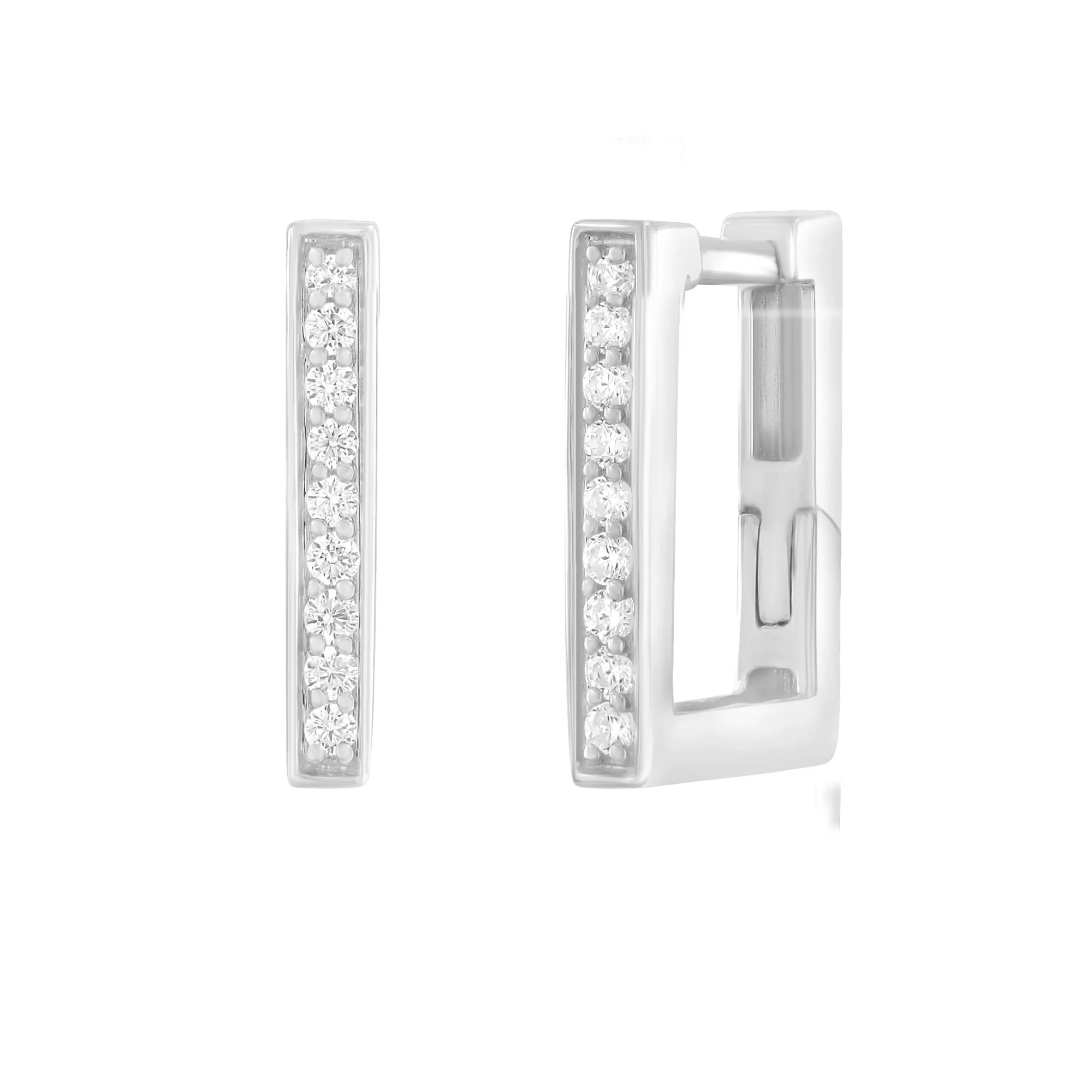 Thin Square Diamond Pave Hoop Earrings - Image 3