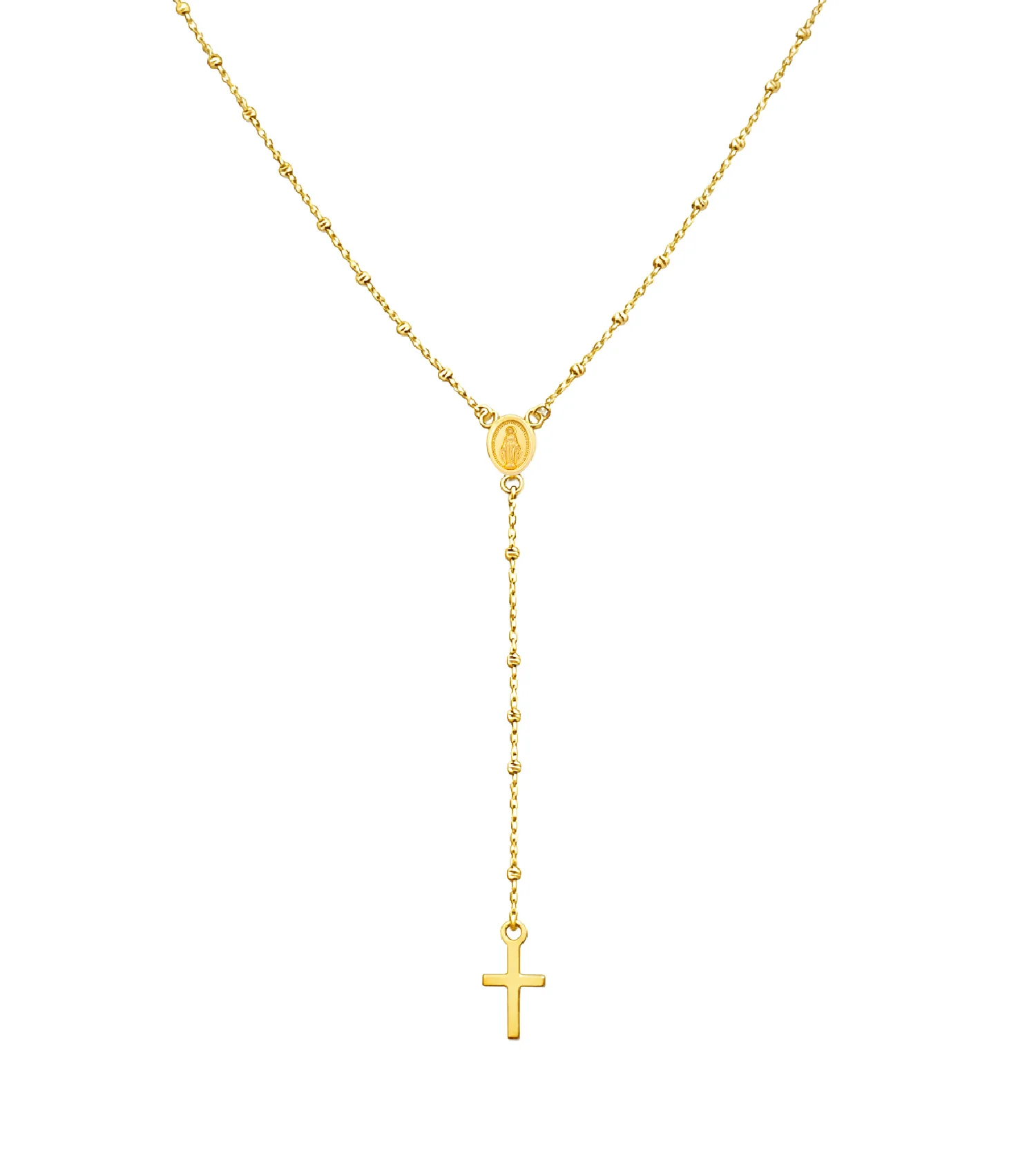 Thin Traditional Rosary with Mini Mirror Beads Necklace 20in
