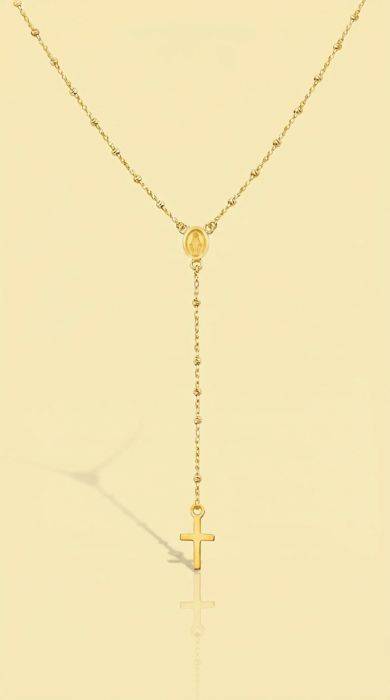 Thin Traditional Rosary with Mini Mirror Beads Necklace 20in - Image 3