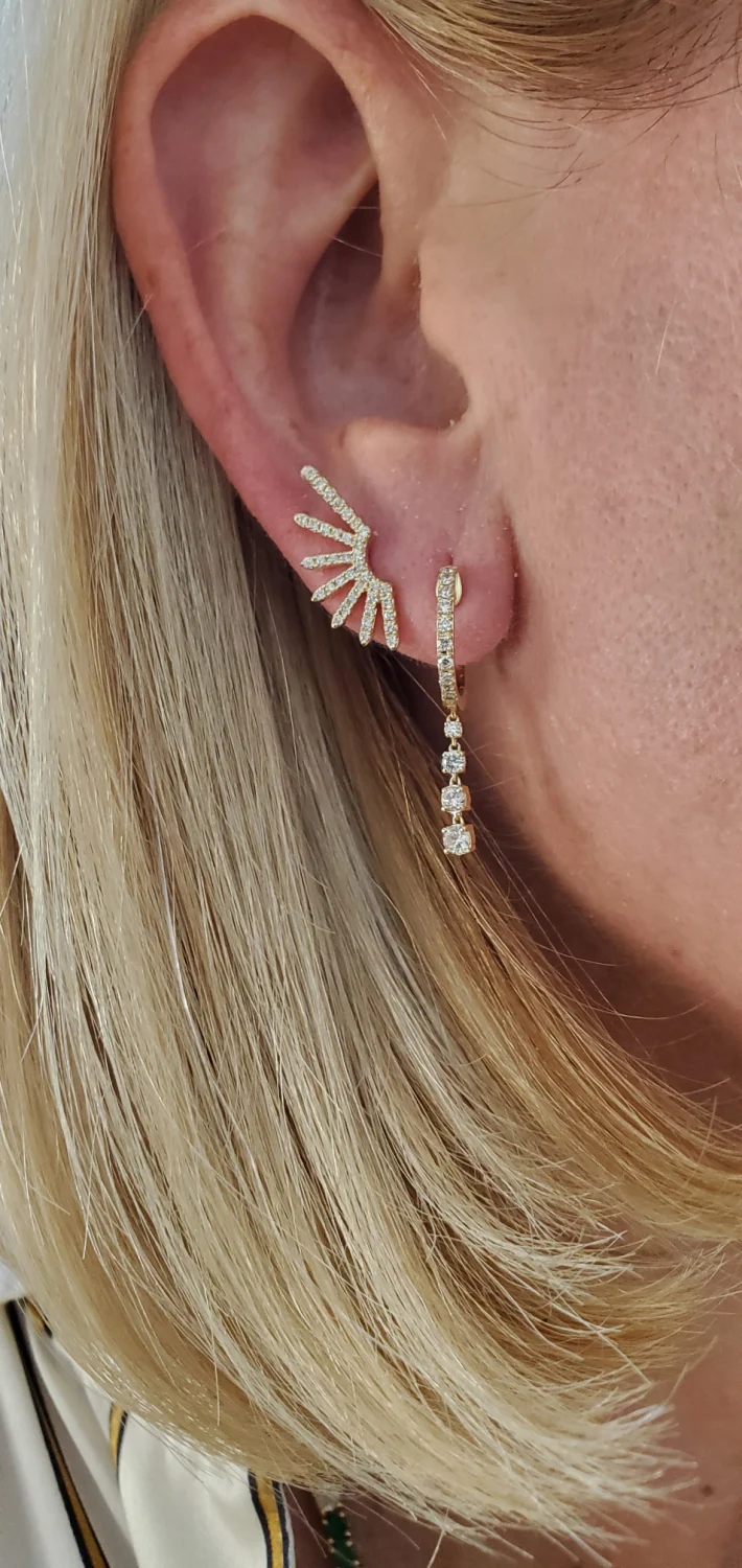 Timeless Sparkle 14K Gold Dangle Pave Diamond Huggie Earrings - Image 2