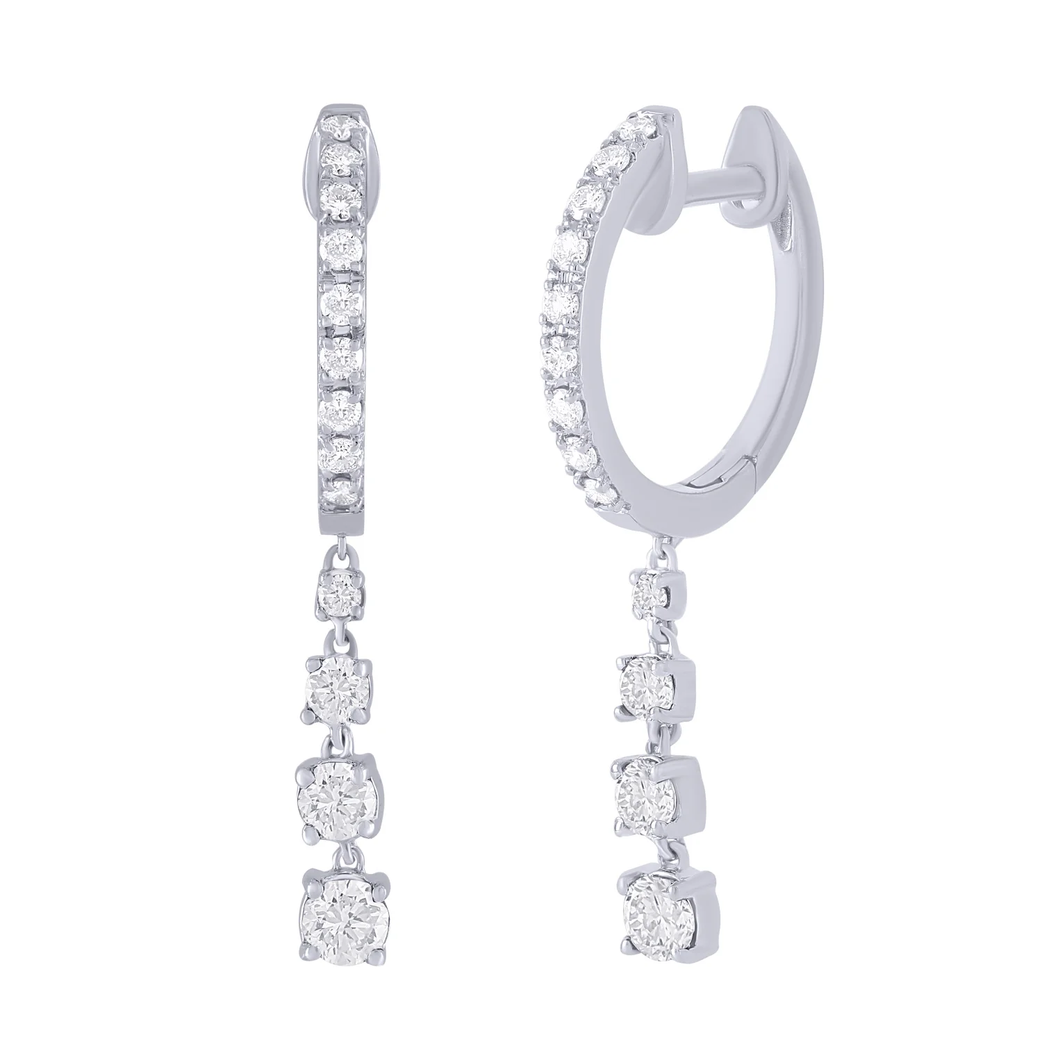 Timeless Sparkle 14K Gold Dangle Pave Diamond Huggie Earrings - Image 5