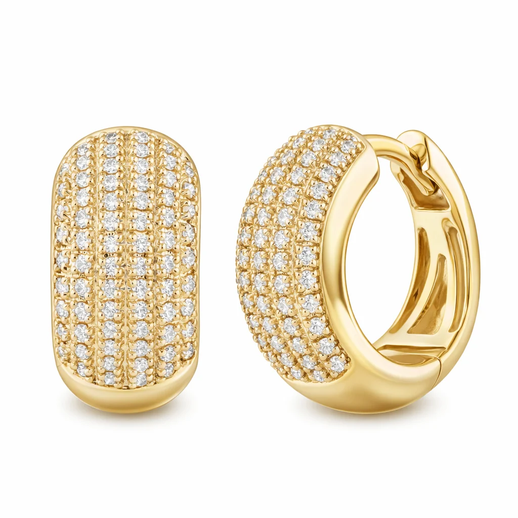 Timeless Sparkle 14K Gold Dome Pave Diamond Huggie Earrings
