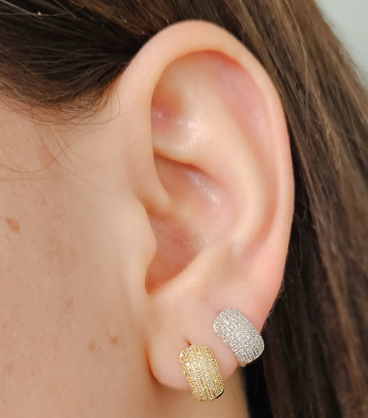 Timeless Sparkle 14K Gold Dome Pave Diamond Huggie Earrings - Image 2