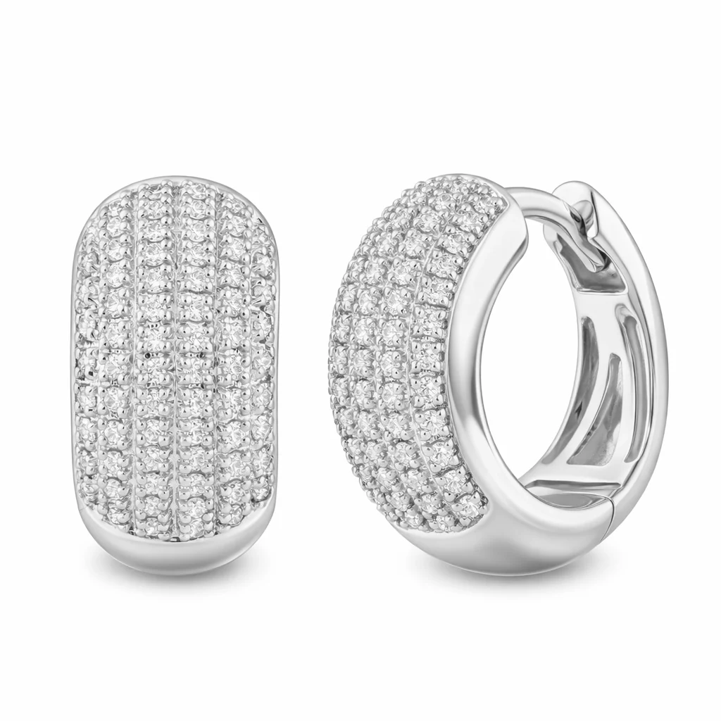 Timeless Sparkle 14K Gold Dome Pave Diamond Huggie Earrings - Image 3