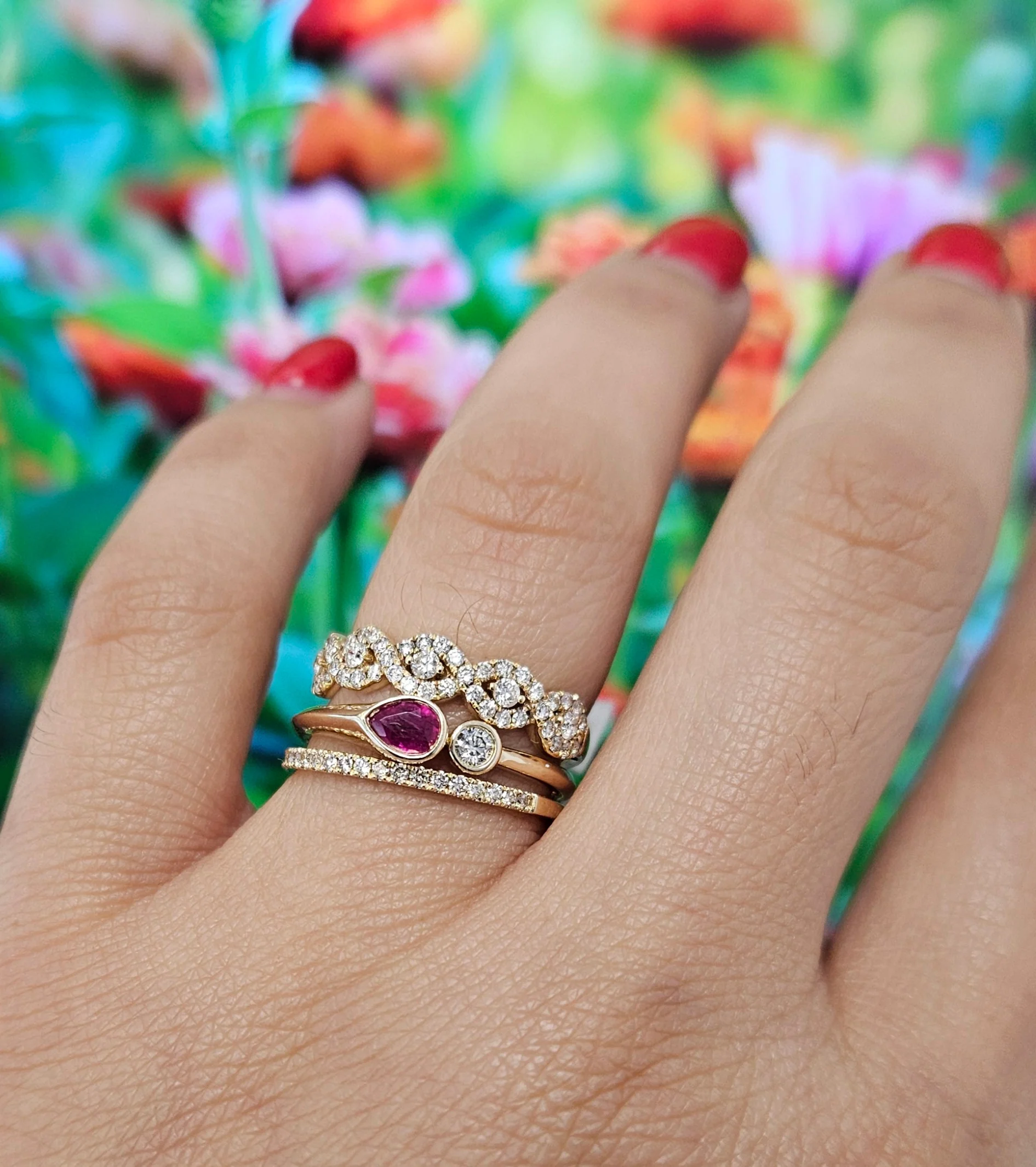 Toi Et Moi Pear Color Stone Gemstone And Diamond Ring Bezel Set - Image 7