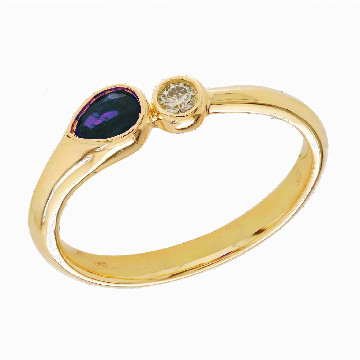 Toi Et Moi Pear Color Stone Gemstone And Diamond Ring Bezel Set - Image 9