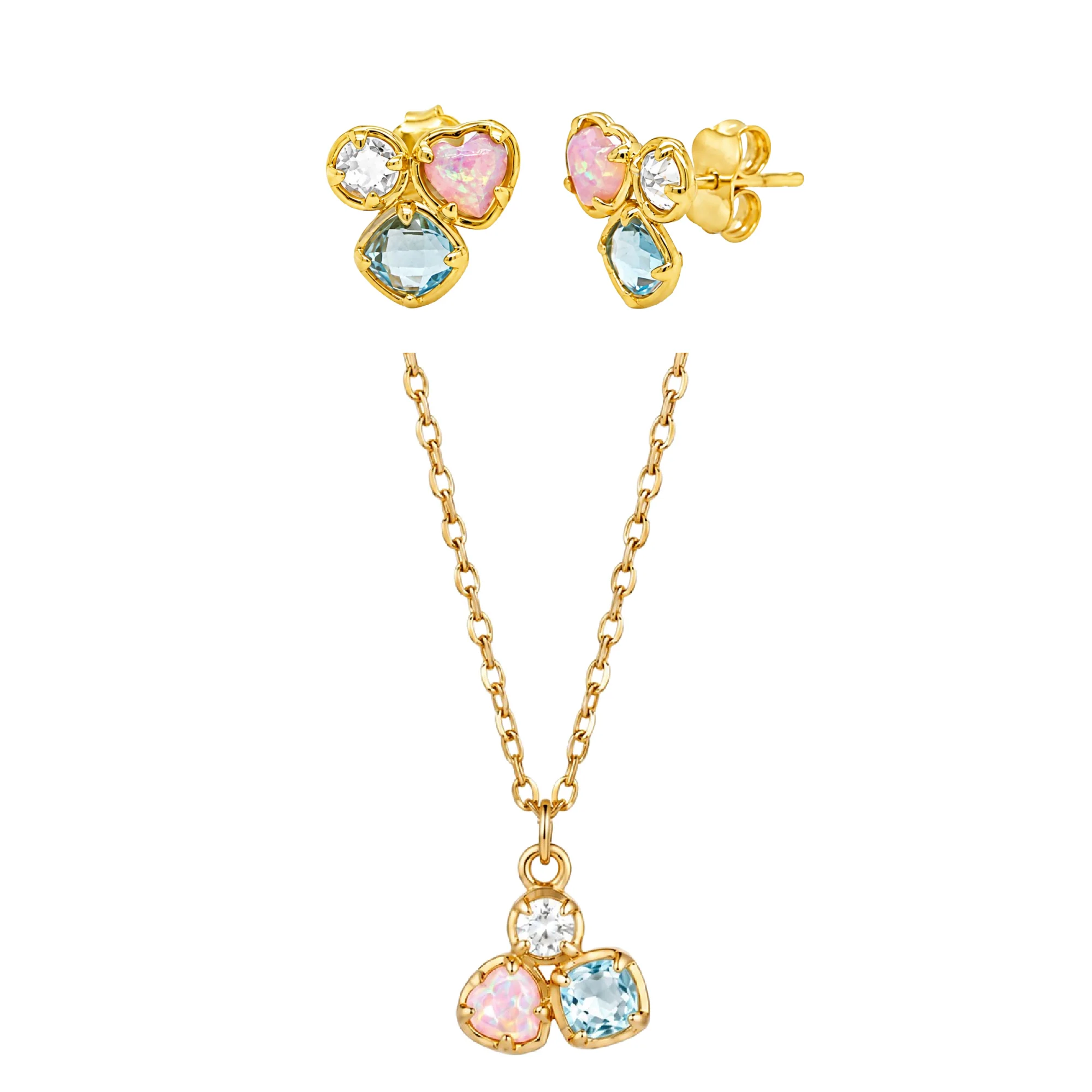 Tri Color Freeform Gemstone Jewelry Set-Earrings and Necklace