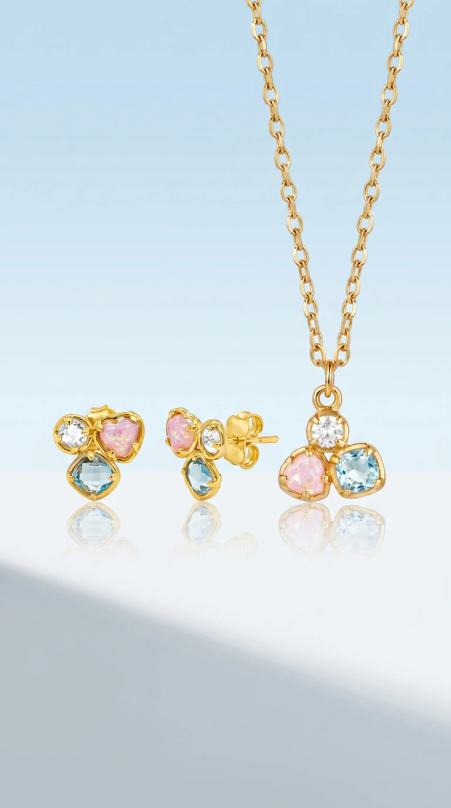 Tri Color Freeform Gemstone Jewelry Set-Earrings and Necklace - Image 5
