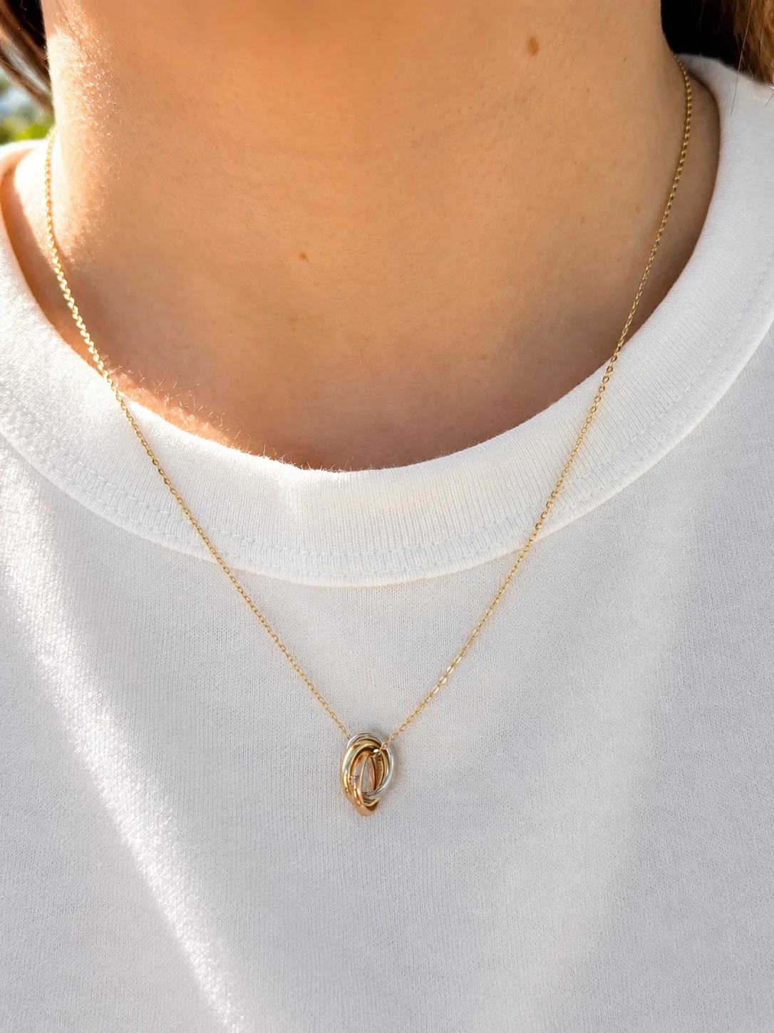 Tricolor Gold Oval Love Knot Necklace - Image 2