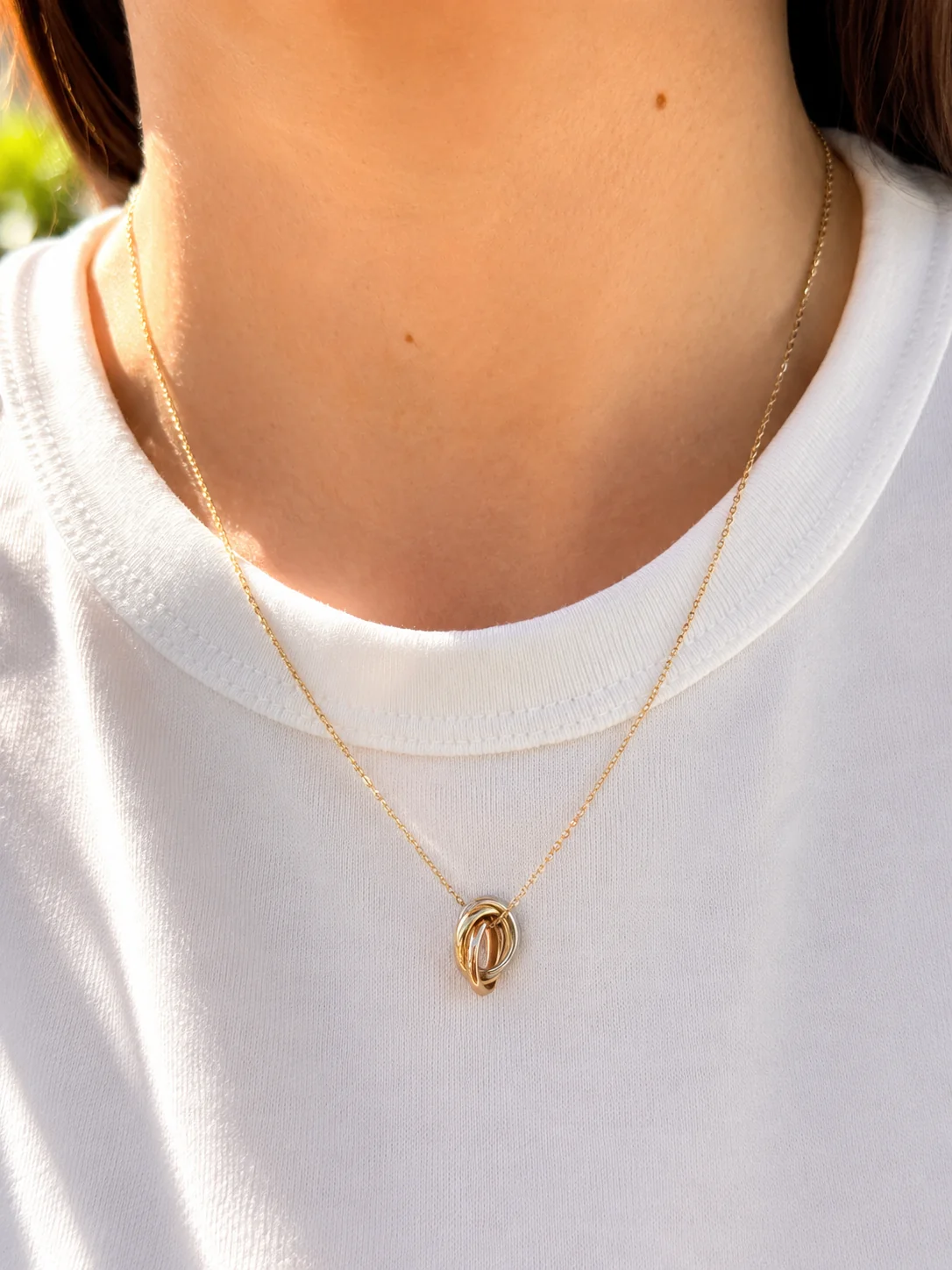 Tricolor Gold Oval Love Knot Necklace - Image 4