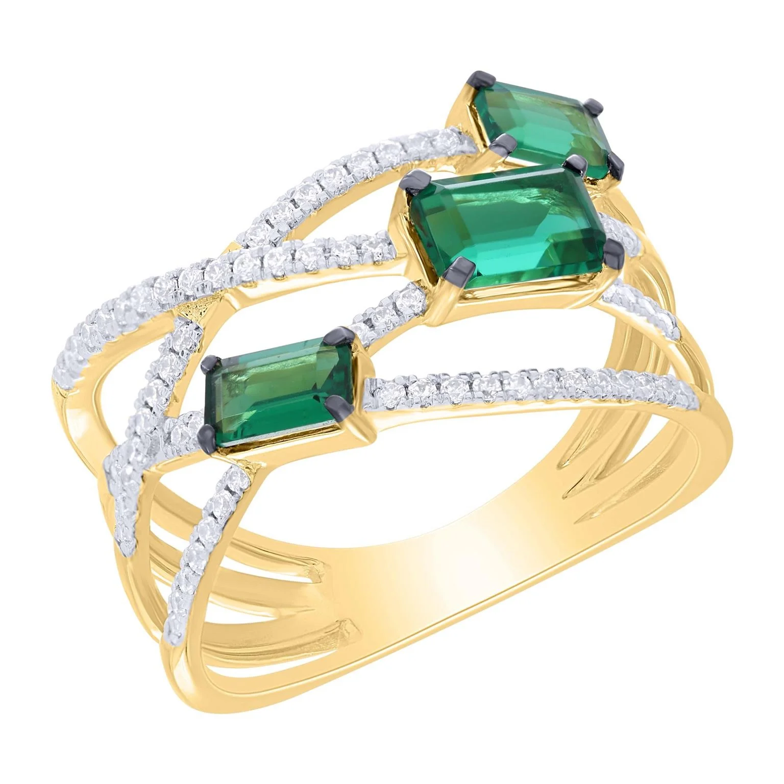 Triple Green Stone & Diamond Ring