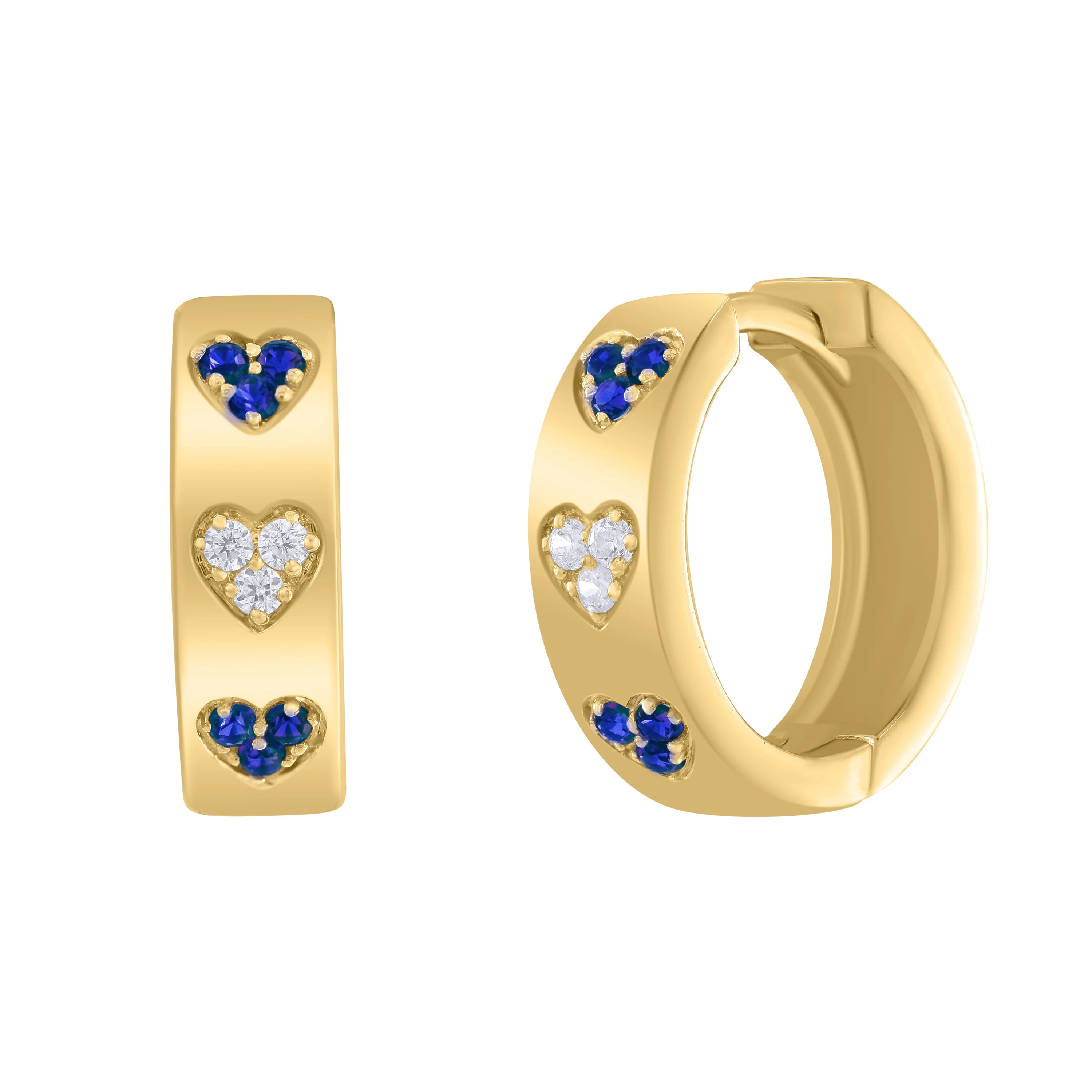 Triple Hearts Color Stone Diamond Pave Huggie Earrings - Image 3