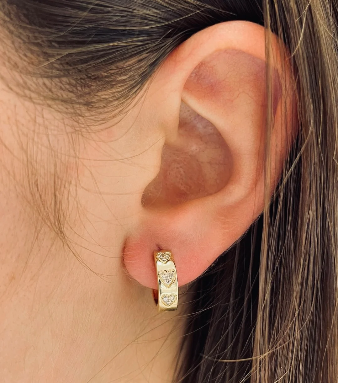 Triple Hearts Diamond Pave Huggie Earrings - Image 3