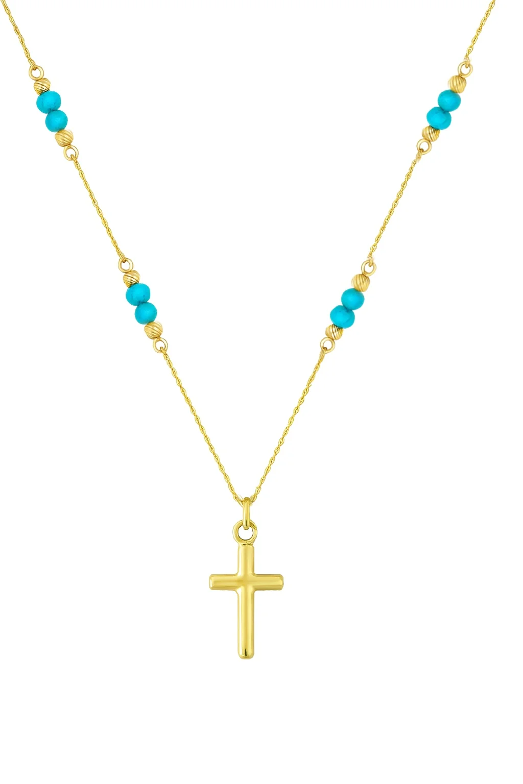 Tube Cross Necklace with Turquoise & Bead Stations - Image 3
