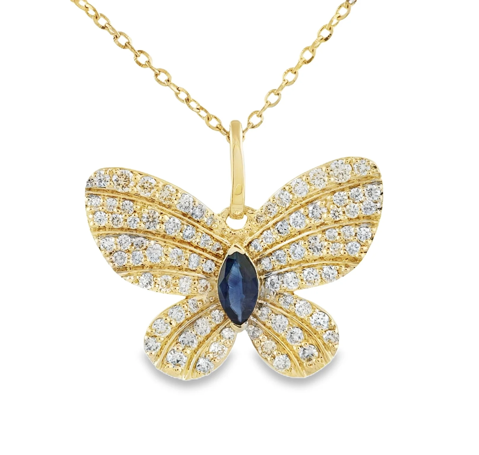 Whimsy in Flight Large Pave Diamond and Marquise Color Stone Butterfly Pendant Necklace