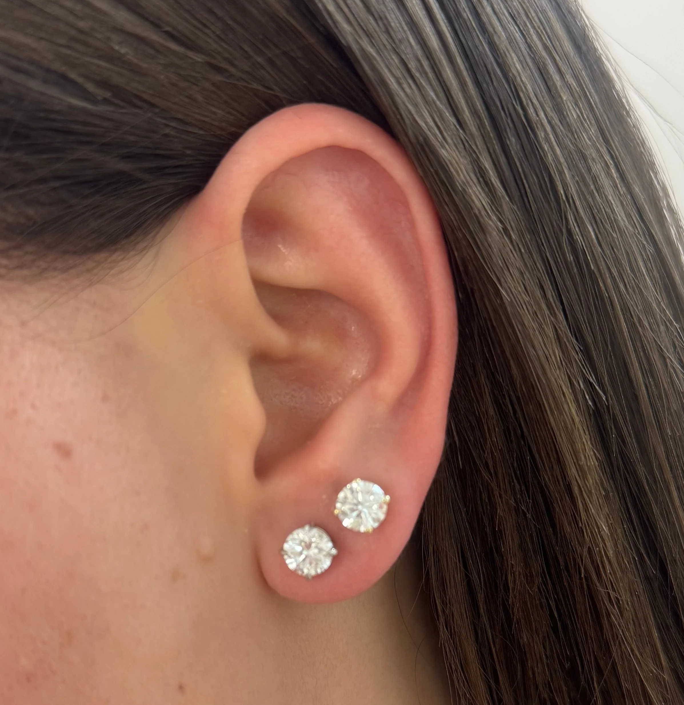 Yellow Gold Classic Round Lab Diamond Solitaire Stud Earrings 2.12cts tw - Image 3