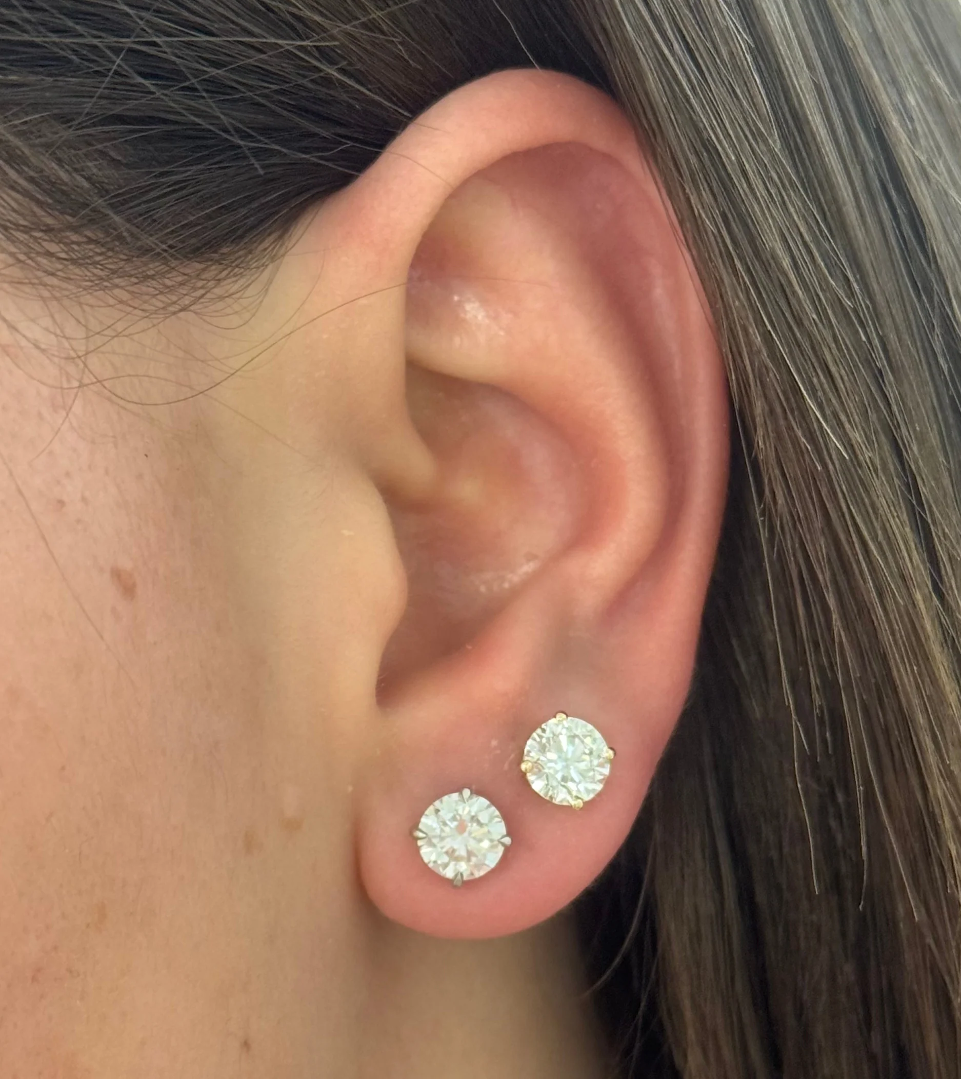 Yellow Gold Classic Round Lab Diamond Solitaire Stud Earrings 2.12cts tw - Image 4