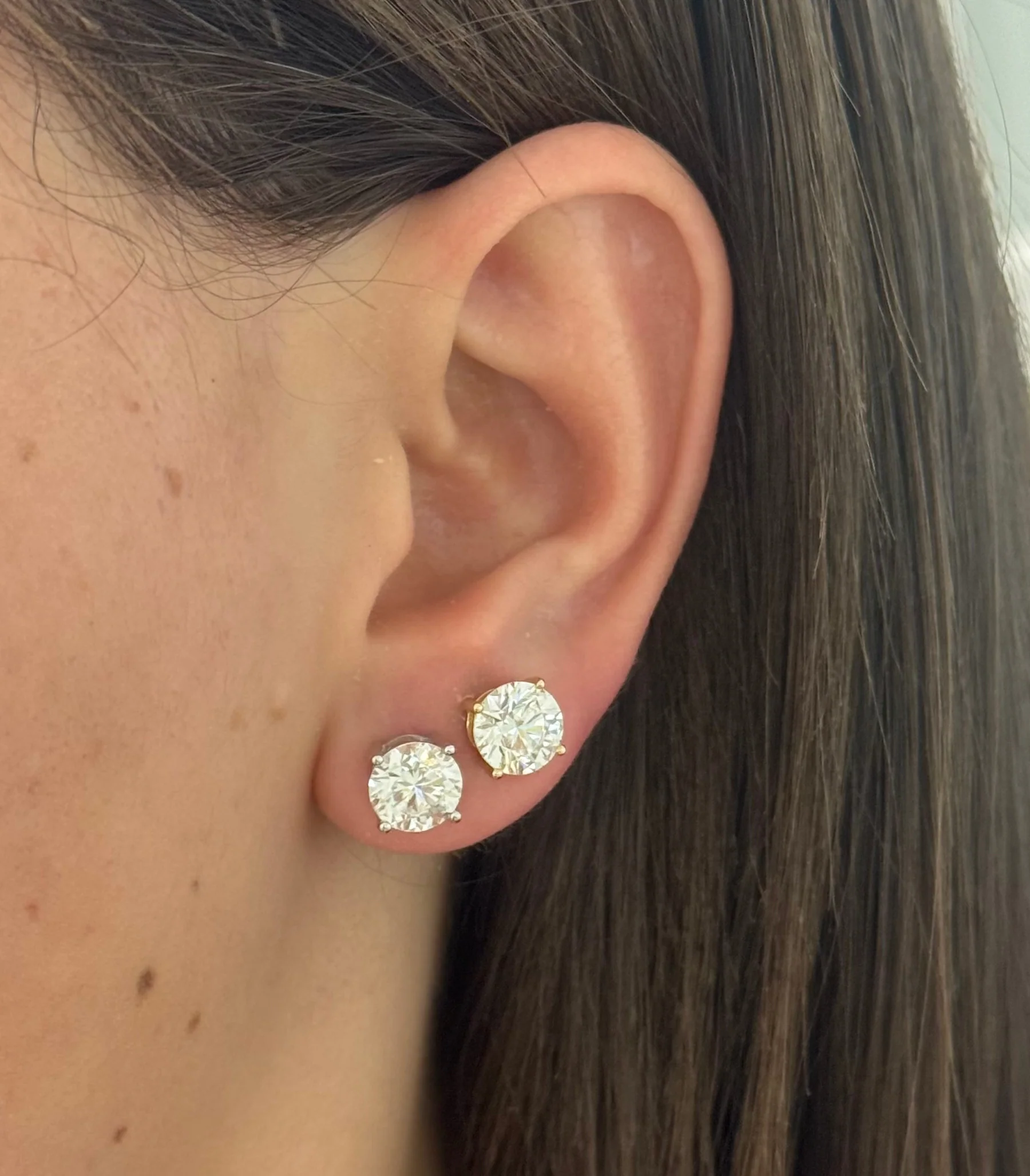 Yellow Gold Classic Round Lab Diamond Solitaire Stud Earrings 3.92cts tw - Image 2