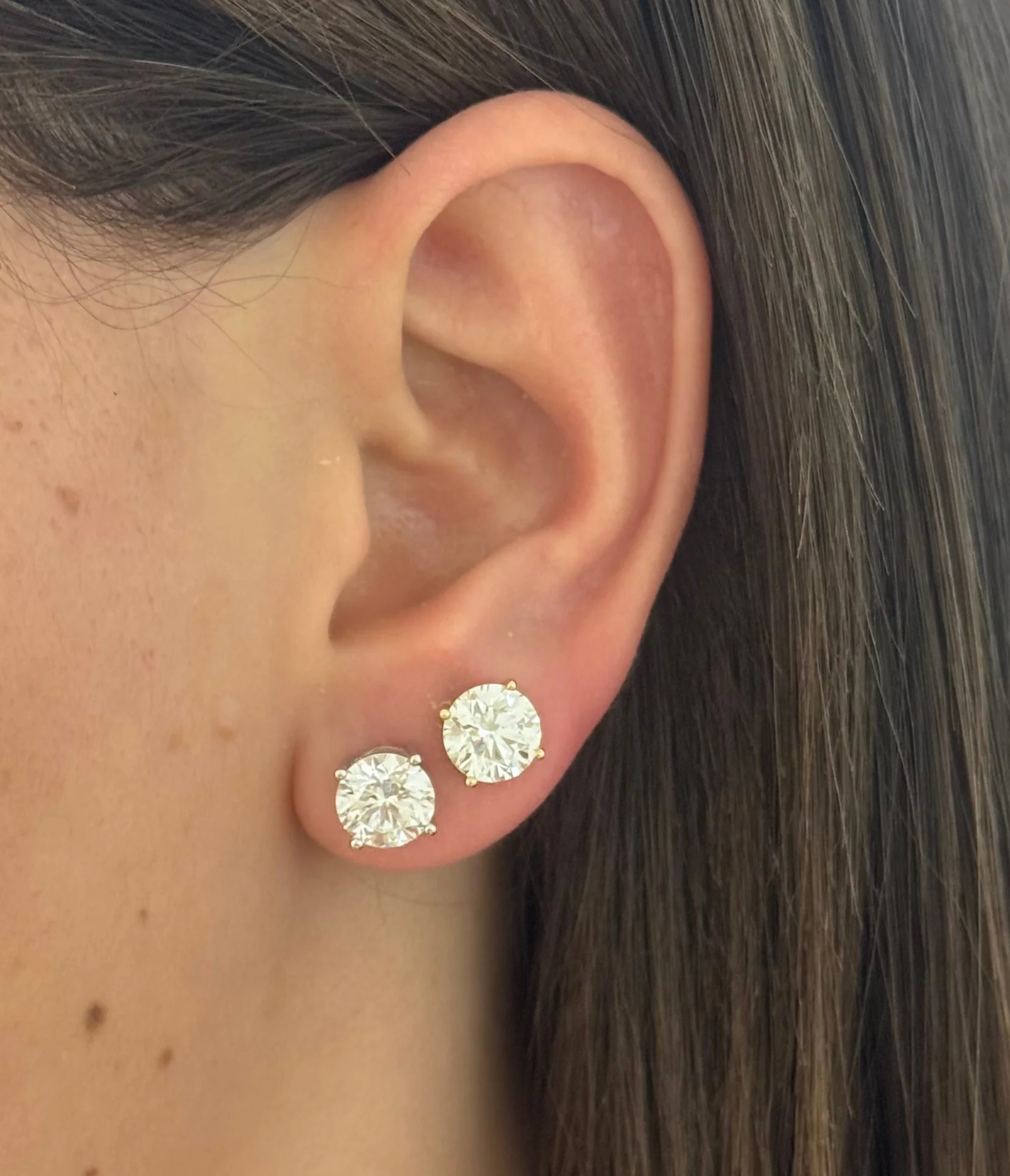 Yellow Gold Classic Round Lab Diamond Solitaire Stud Earrings 3.92cts tw - Image 3