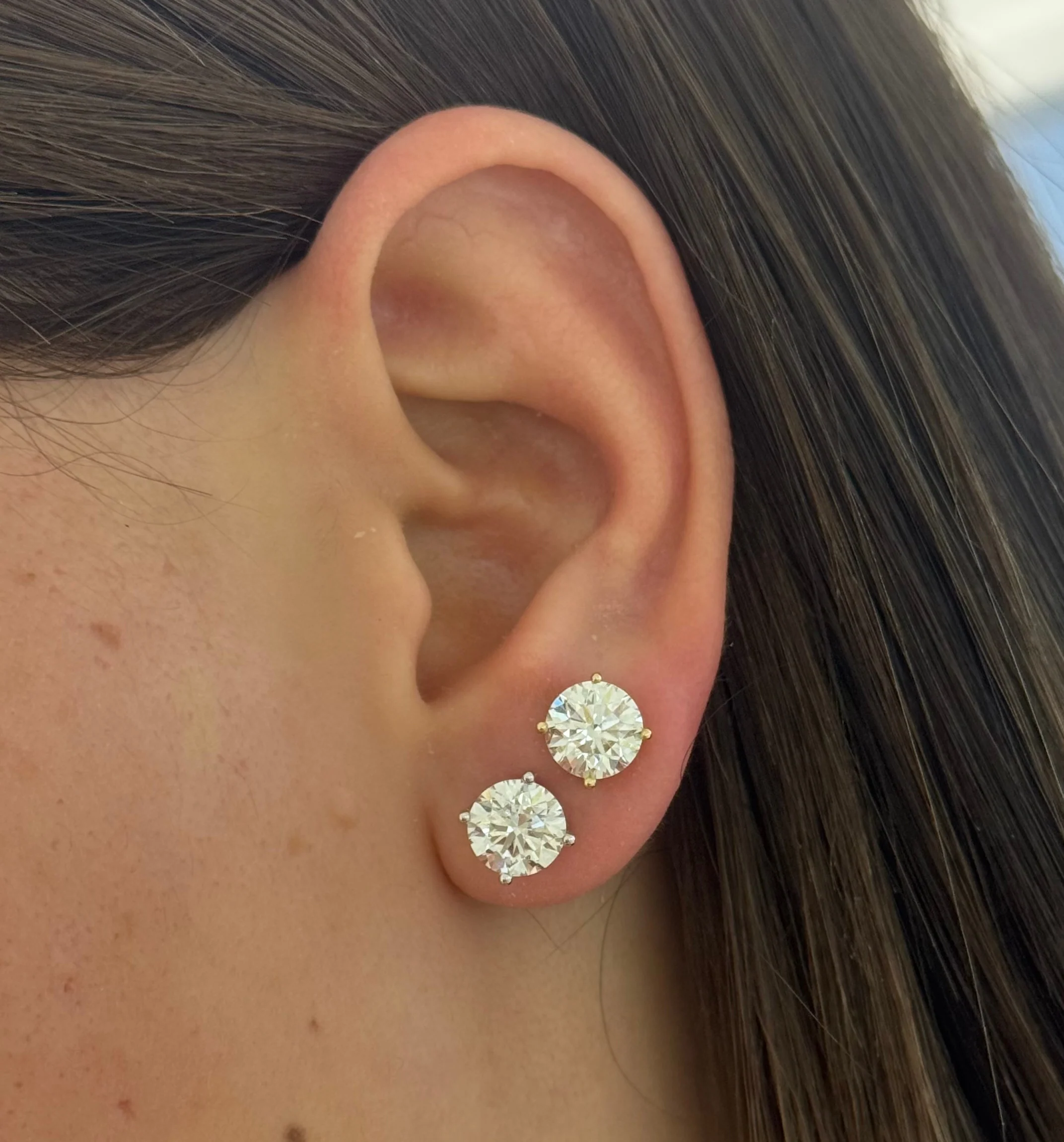 Yellow Gold Classic Round Lab Diamond Solitaire Stud Earrings 3.92cts tw - Image 4